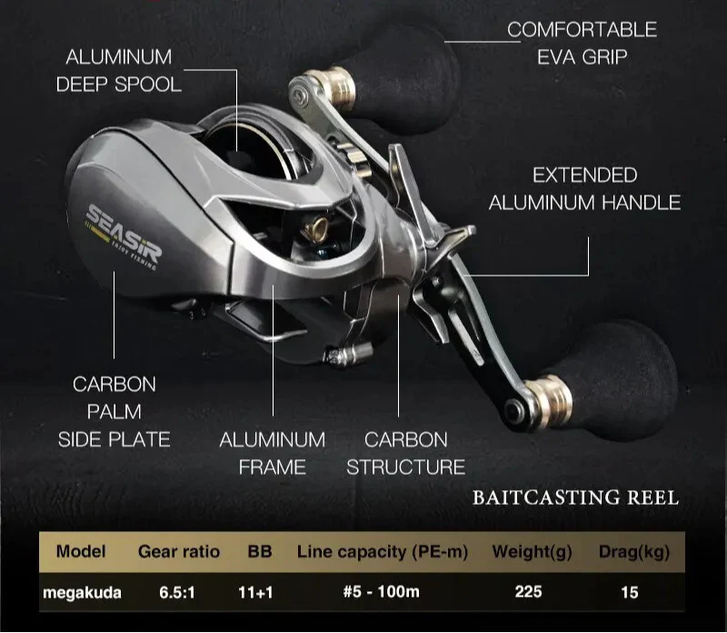Baitcasting Jigging Reel Double Handle Right Hand Silver-2