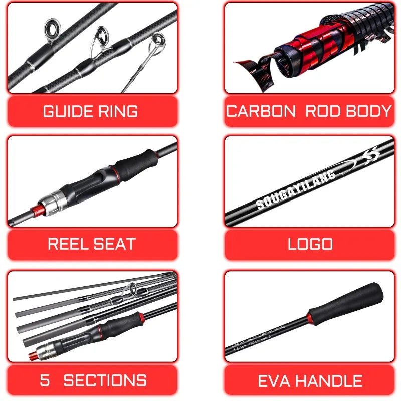 2.1M Carbon Fiber Casting Rod 6-Section Black-3